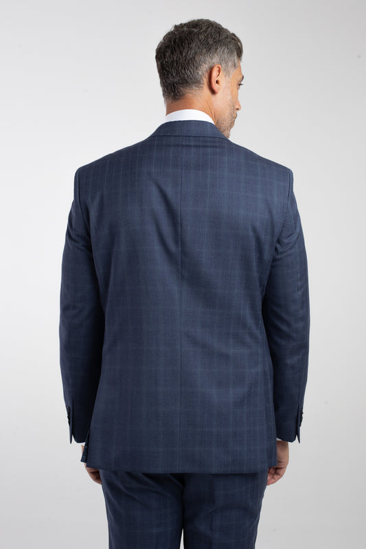 Terno 2 Botões Reda Xadrez Slim - Azul Escuro