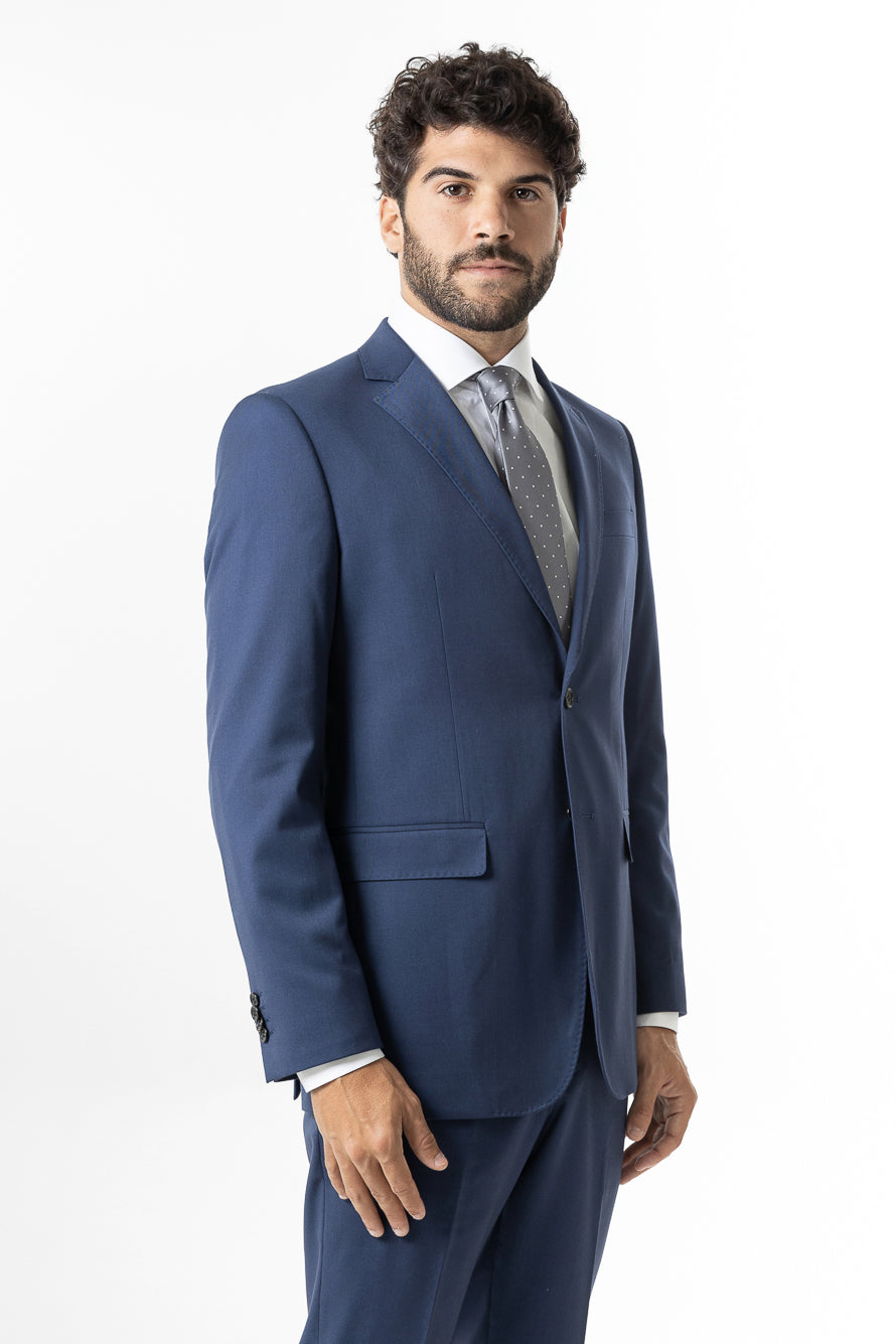 Terno Slim Liso Poliviscose - Azul Médio