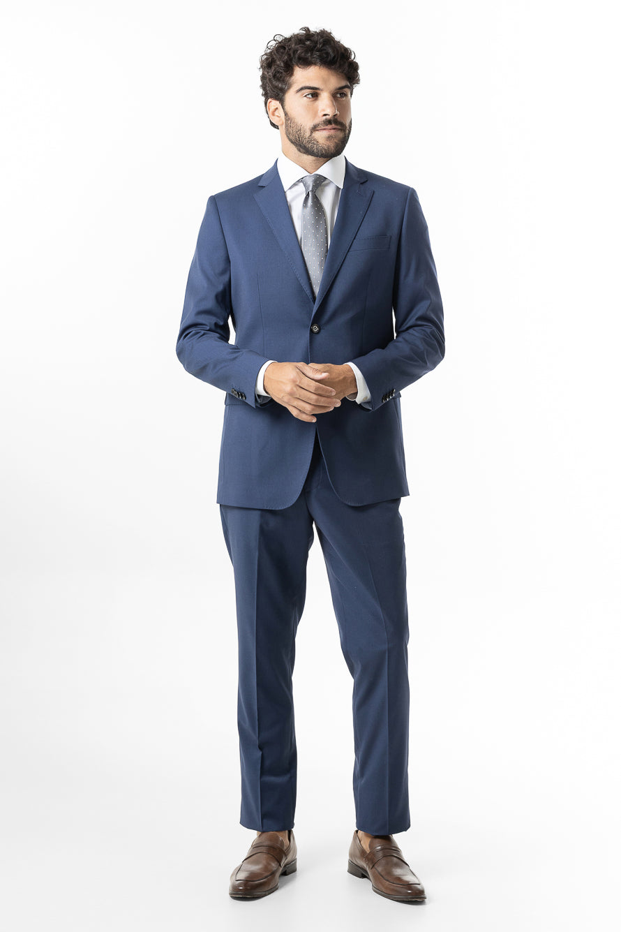 Terno Slim Liso Poliviscose - Azul Médio