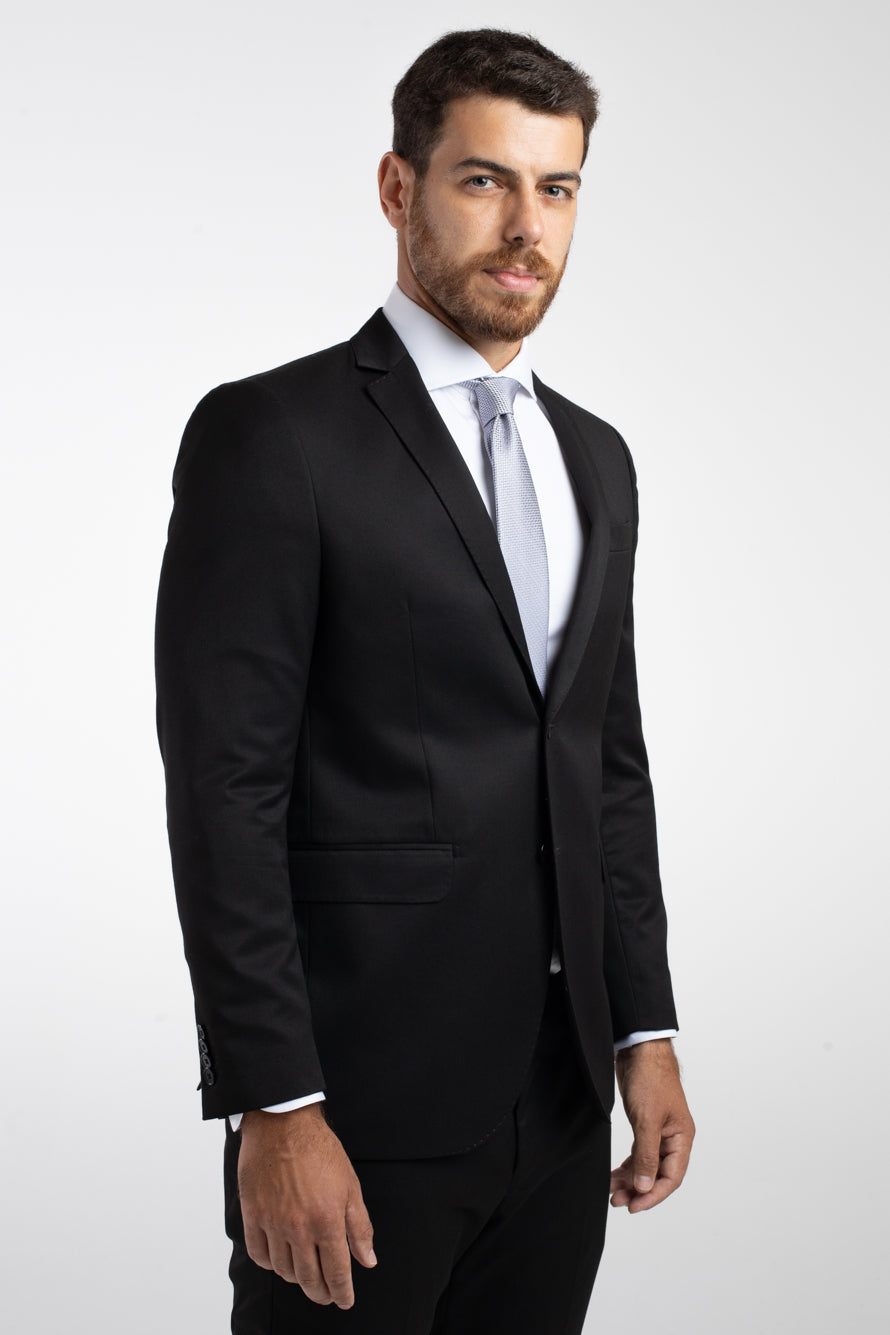 Terno 2 Botões Slim Liso Poliviscose - Preto