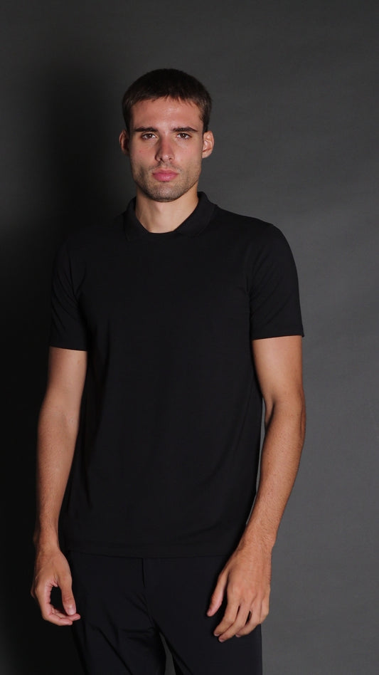 Polo Manga Curta Sem Botão Jersey Pima - Preto