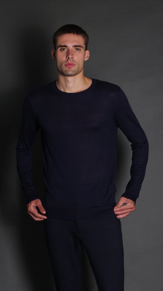 Camiseta Manga Longa Gola Redonda Retilínea - Marinho