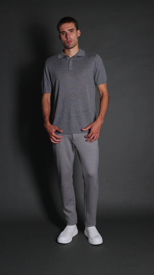 Polo Manga Curta Slim 3 Botões - Cinza
