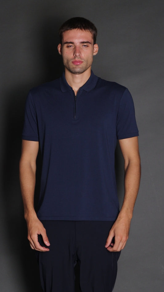Polo Manga Curta Slim 1/2 Zíper Pima Tecnológica - Marinho