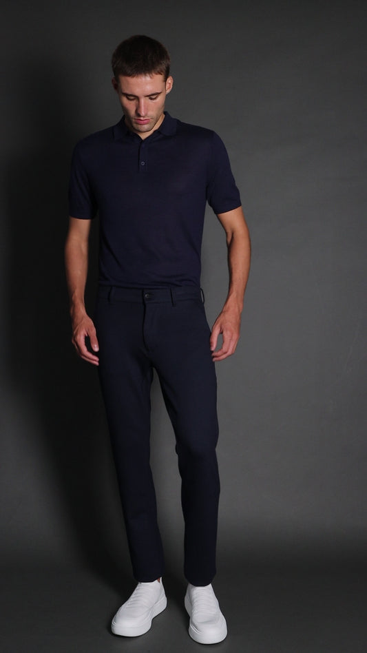 Calça Malha Slim Bolso Faca Pesponto Duplo - Marinho