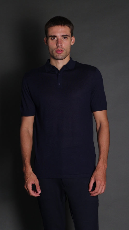 Polo Manga Curta Slim 3 Botões - Marinho