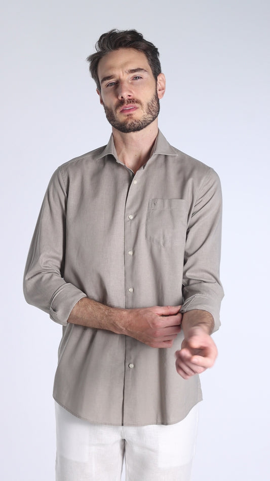 Camisa Manga Longa Linho Com Algodão - Khaki