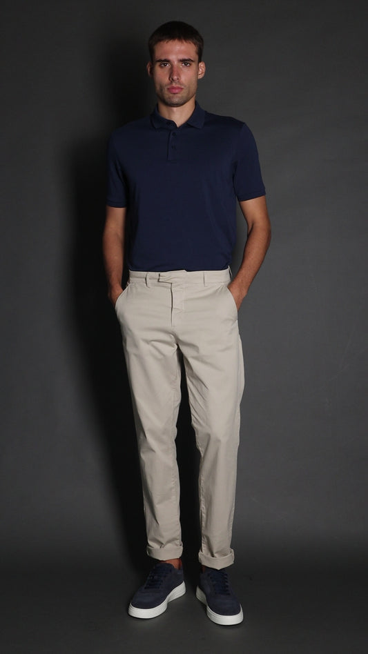 Calça Chino Bolso Faca Cós Alfaiataria - Bege