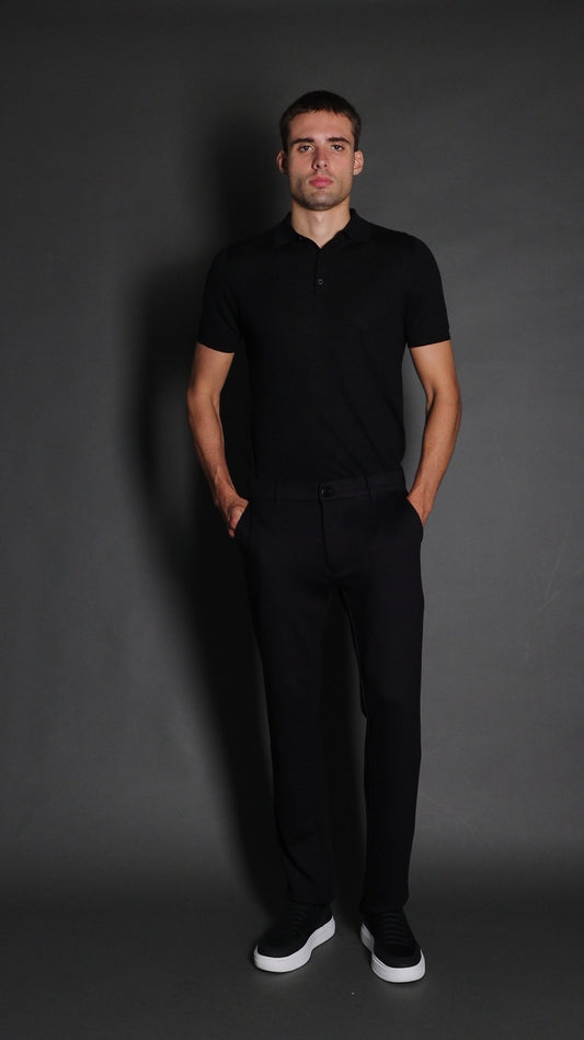 Calça Malha Slim Bolso Faca Pesponto Duplo - Preto