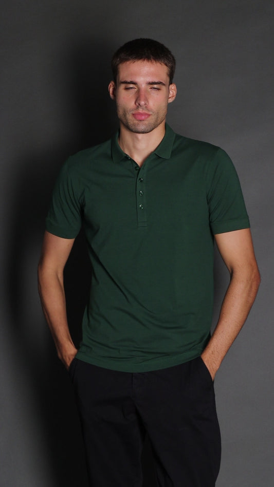 Polo Manga Curta 5 Botões Jersey Pima - Verde Escuro