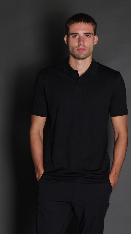 Polo Manga Curta Slim 2 Botões Pima Sanforizada - Preto