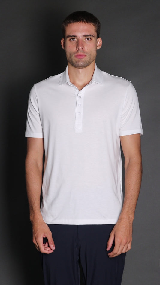 Polo Manga Curta Slim Pima 5 Botões Gola Camisa - Branco