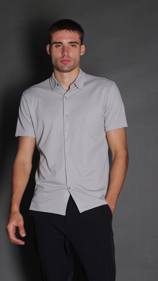 Camisa Manga Curta Malha Gamuza Pima -  Cinza