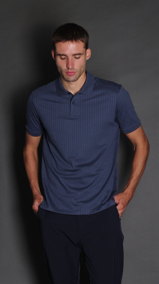 Polo Manga Curta Slim 2 Botões Pima Sanforizada - Azul Escuro