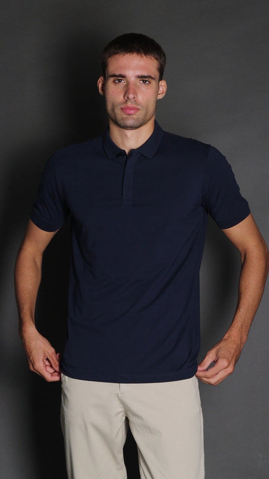Polo Manga Curta Vista Dupla Jersey Pima - Azul
