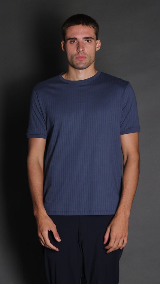 Camiseta Manga Curta Slim Pima Sanforizada - Azul Escuro