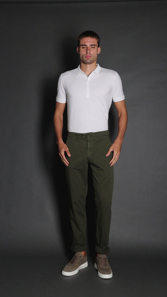 Calça Chino Bolso Faca Cós Alfaiataria - Verde Militar