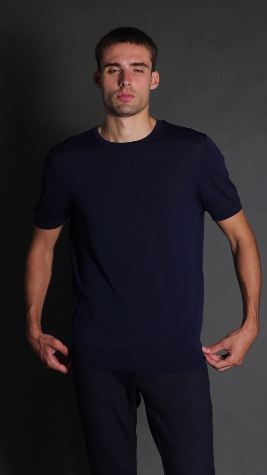 Camiseta Manga Curta Slim Gola Redonda Retilínea - Marinho