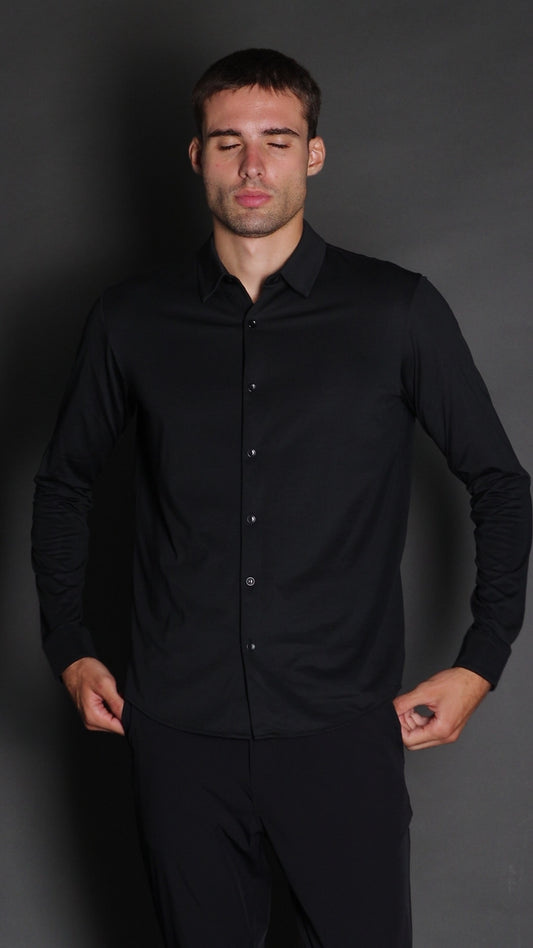 Camisa Manga Longa Malha Jersey Pima - Preto