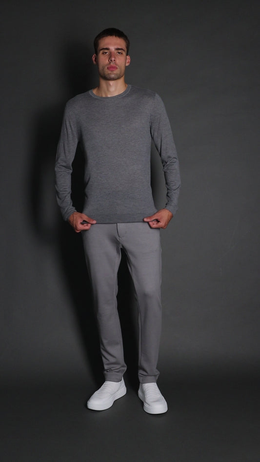 Camiseta Manga Longa Gola Redonda Retilínea - Cinza Mescla