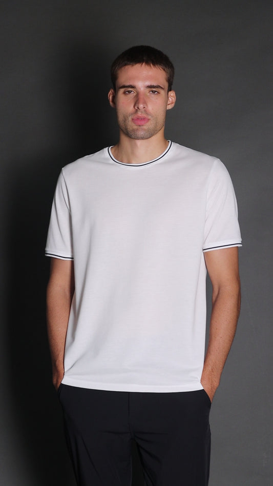 Camiseta Manga Curta Slim Pique Friso Duplo - Branco