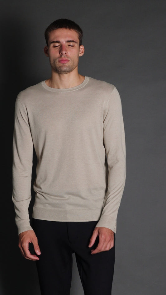 Camiseta Manga Longa Gola Redonda Retilínea - Areia