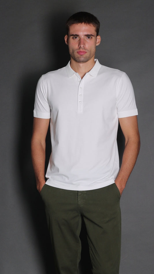 Polo Manga Curta 5 Botões Jersey Pima - Branco