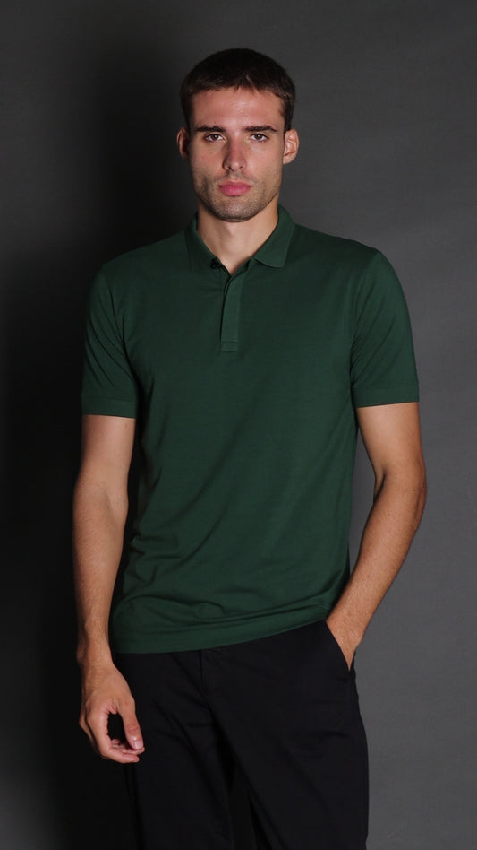 Polo Manga Curta Vista Dupla Jersey Pima - Verde Escuro