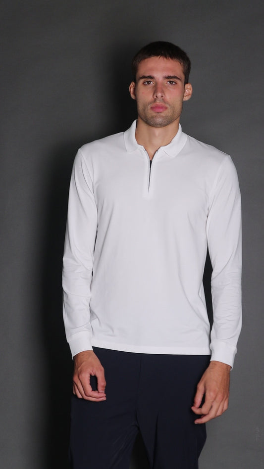 Polo Manga Curta Slim 1/2 Zíper Pima Tecnológica - Branco