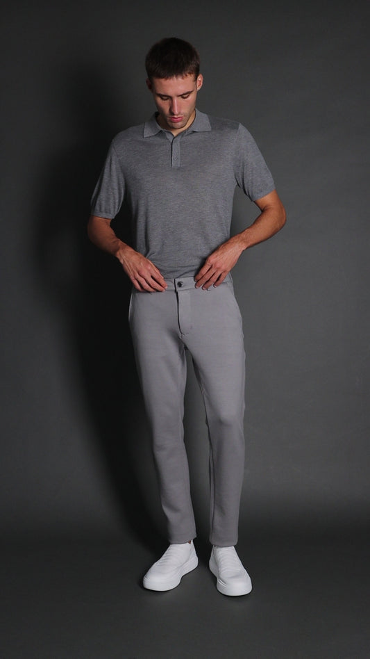 Calça Malha Slim Bolso Faca Pesponto Duplo - Cinza